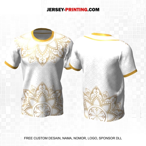 Jersey Muslim Islami Ramadhan Idul Fitri Putih Abu Gold Motif Batik Ornamen 13