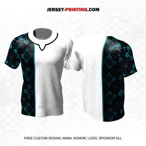 Jersey Muslim Islami Idul Fitri Putih Hitam Tosca Motif Geometris 03