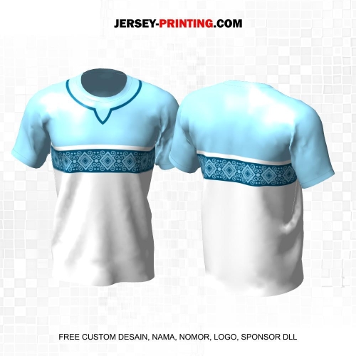 Jersey Muslim Islami Ramadhan Idul Fitri Biru Putih Motif Ornamen 26