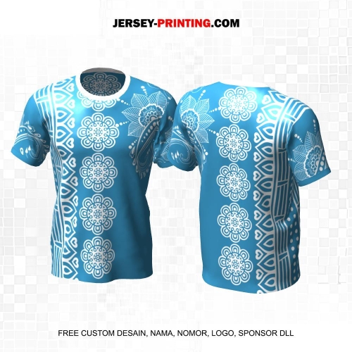 Jersey Muslim Islami Ramadhan Idul Fitri Biru Putih Motif Ornamen 32
