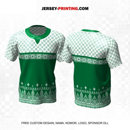 Jersey Muslim Islami Ramadhan Idul Fitri Hijau Putih Motif Ornamen Geometris 28