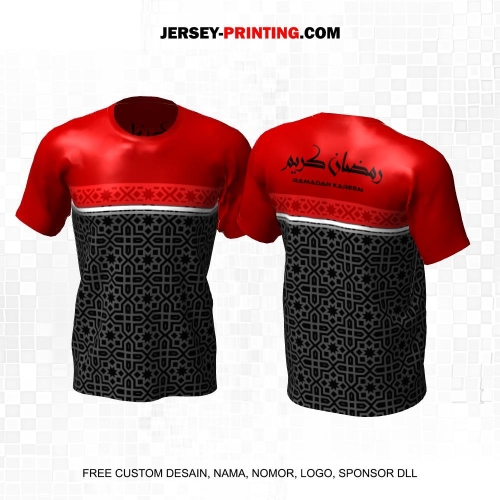 Jersey Muslim Islami Ramadhan Idul Fitri Hitam Abu Merah Motif Geometris 37