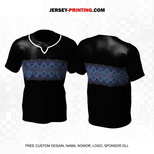 Jersey Muslim Islami Ramadhan Idul Fitri Hitam Biru Motif Ornamen Geometris 44