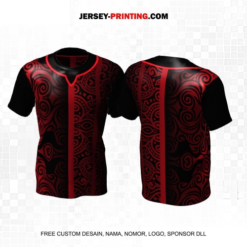 Jersey Muslim Islami Ramadhan Idul Fitri Hitam Maroon Motif Batik 23