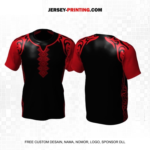 Jersey Muslim Islami Ramadhan Idul Fitri Hitam Maroon Motif Batik 24