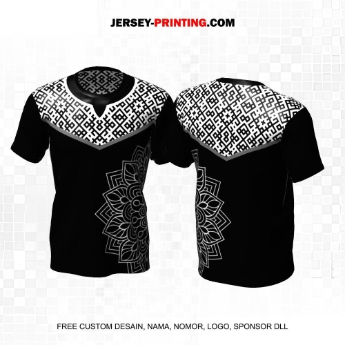 Jersey Muslim Islami Ramadhan Idul Fitri Hitam Putih Motif Batik Ornamen 14