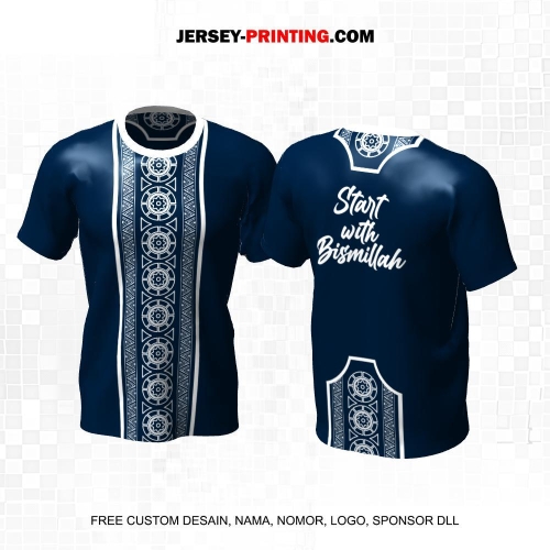 Jersey Muslim Islami Ramadhan Idul Fitri Navy Putih Motif Batik Ornamen 10
