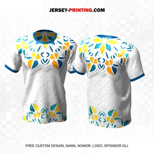 Jersey Muslim Islami Ramadhan Idul Fitri Putih Abu Kuning Biru Motif Ornamen Batik 19