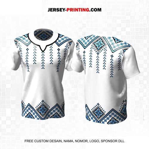 Jersey Muslim Islami Ramadhan Idul Fitri Putih Biru Hitam Motif Ornamen 18