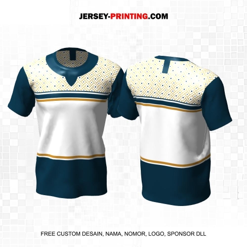 Jersey Muslim Islami Ramadhan Idul Fitri Putih Navy Gold Motif Garis Geometris 06