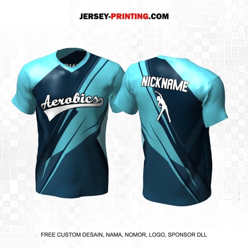 Jersey Olahraga Senam Aerobik Fitness Biru Motif Abstrak 30