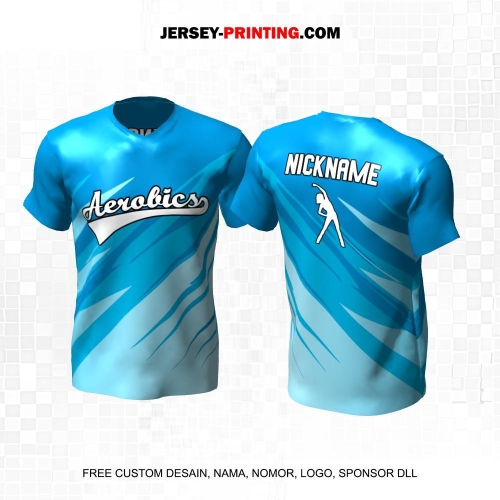 Jersey Olahraga Senam Aerobik Fitness Biru Motif Abstrak 31