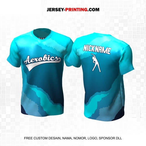 Jersey Olahraga Senam Aerobik Fitness Biru Motif Abstrak 37