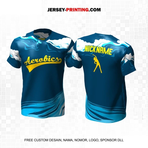 Jersey Olahraga Senam Aerobik Fitness Biru Putih Motif Abstrak 21