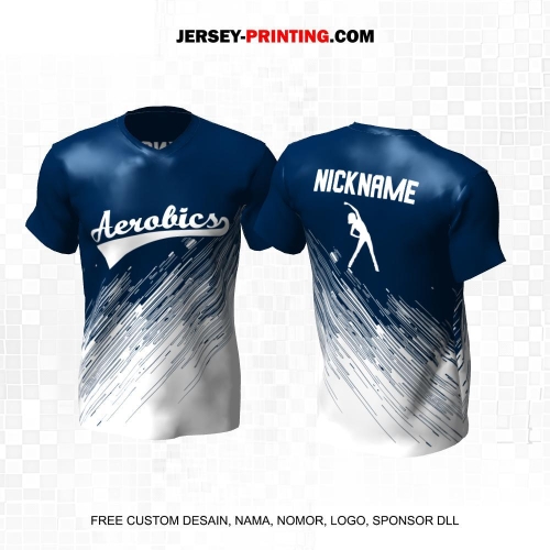 Jersey Olahraga Senam Aerobik Fitness Biru Putih Motif Abstrak 27