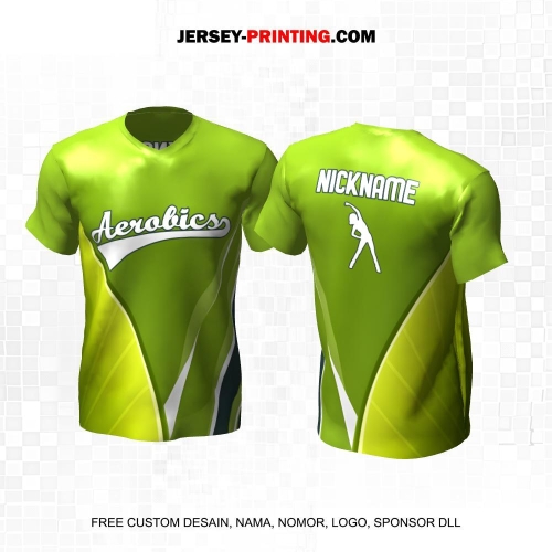 Jersey Olahraga Senam Aerobik Fitness Hijau Motif Daun 47
