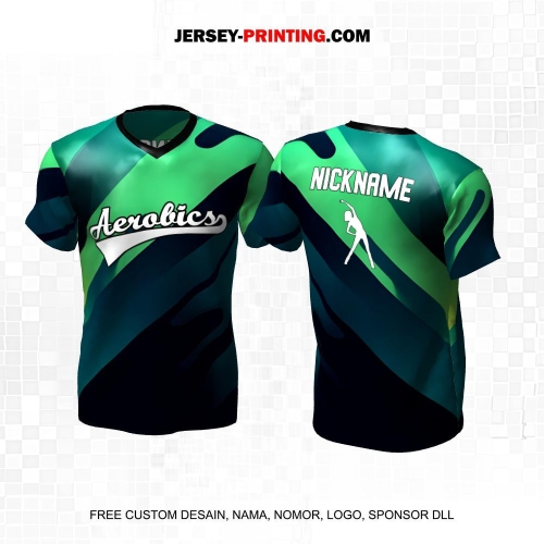 Jersey Olahraga Senam Aerobik Fitness Hitam Hijau Motif Abstrak 43