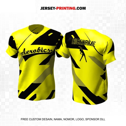 Jersey Olahraga Senam Aerobik Fitness Kuning Hitam Motif Abstrak 41