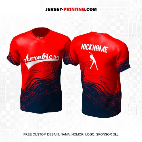 Jersey Olahraga Senam Aerobik Fitness Merah Navy Motif Abstrak 40