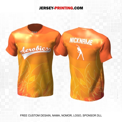 Jersey Olahraga Senam Aerobik Fitness Orange Kuning Motif Daun 49