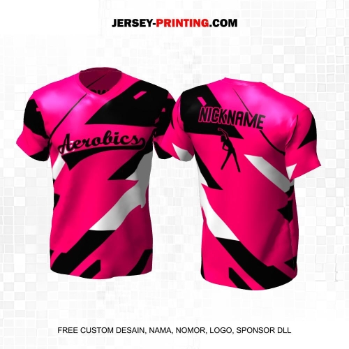 Jersey Olahraga Senam Aerobik Fitness Pink Hitam Putih Motif Abstrak 42