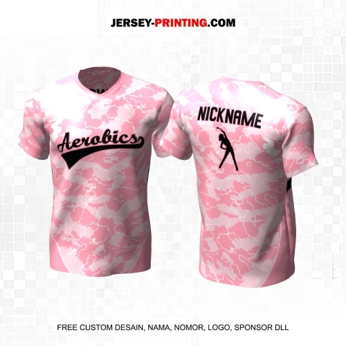 Jersey Olahraga Senam Aerobik Fitness Pink Motif Abstrak 39