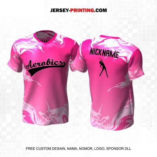 Jersey Olahraga Senam Aerobik Fitness Pink Motif Abstrak Liquid 59