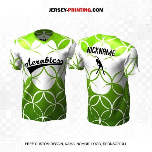 Jersey Olahraga Senam Aerobik Fitness Putih Hijau Motif Kawung 53
