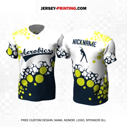 Jersey Olahraga Senam Aerobik Fitness Putih Navy Hijau Motif Abstrak 22