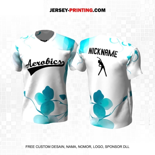 Jersey Olahraga Senam Aerobik Fitness Putih Tosca Motif Flower 38