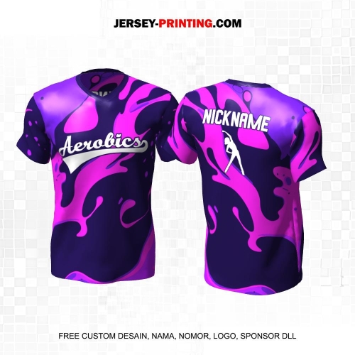 Jersey Olahraga Senam Aerobik Fitness Ungu Motif Abstrak Liquid 44