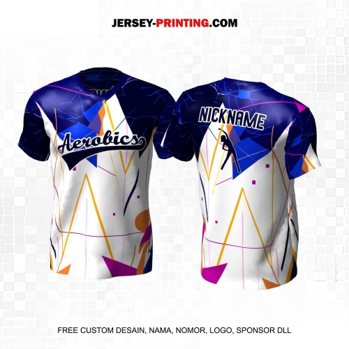 Jersey Olahraga Senam Aerobik Putih Biru Orange Pink Motif Abstrak 45