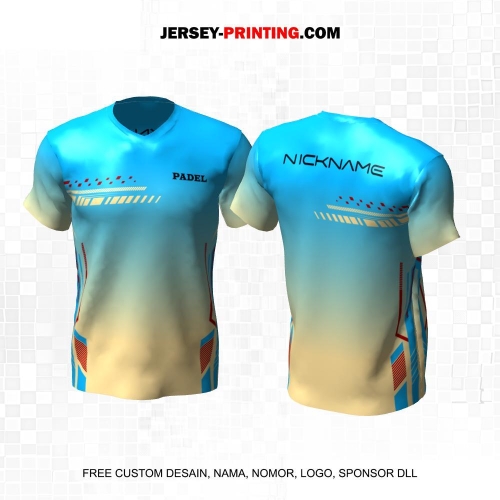 Jersey Olahraga Sport Padel Biru Krem Motif Geometris 47