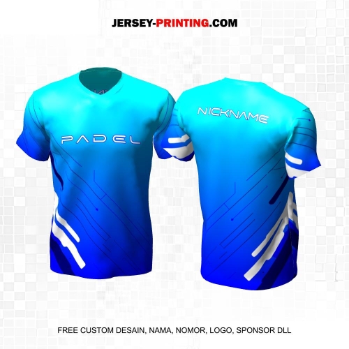 Jersey Olahraga Sport Padel Gradasi Biru Putih Motif Garis 07