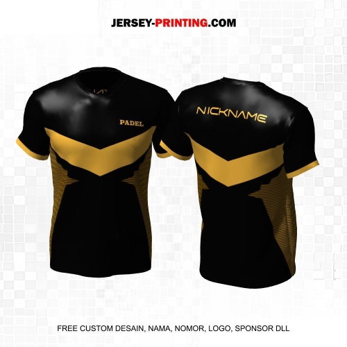 Jersey Olahraga Sport Padel Hitam Gold Motif Garis 43