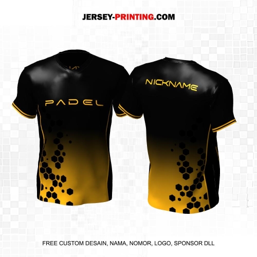 Jersey Olahraga Sport Padel Hitam Kuning Motif Honeycomb 52
