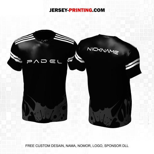 Jersey Olahraga Sport Padel Hitam Motif Garis Abstrak 02