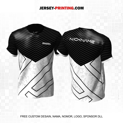 Jersey Olahraga Sport Padel Hitam Putih Abu Motif Garis Honeycomb 58