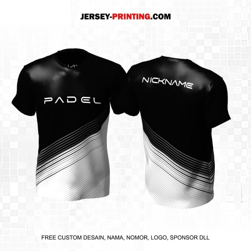 Jersey Olahraga Sport Padel Hitam Putih Motif Garis 28