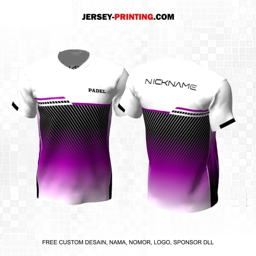 Jersey Olahraga Sport Padel Hitam Ungu Putih Motif Garis 37
