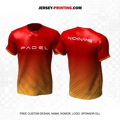 Jersey Olahraga Sport Padel Maroon Gold Motif Garis 03