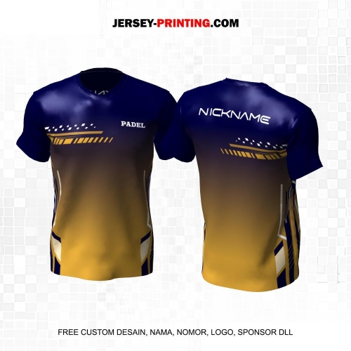 Jersey Olahraga Sport Padel Navy Gold Motif Geometris 48