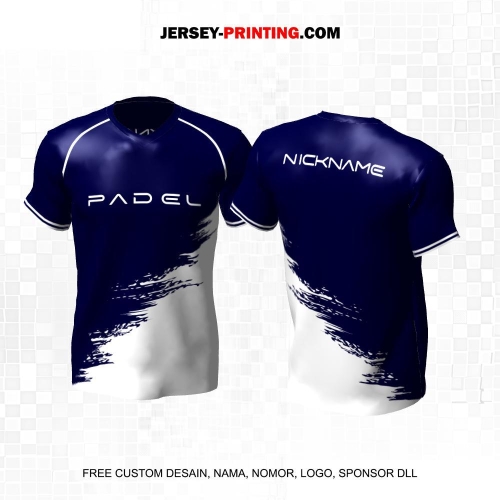 Jersey Olahraga Sport Padel Navy Putih Motif Abstrak Brush 39