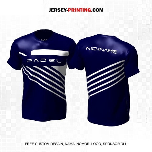 Jersey Olahraga Sport Padel Navy Putih Motif Garis 40