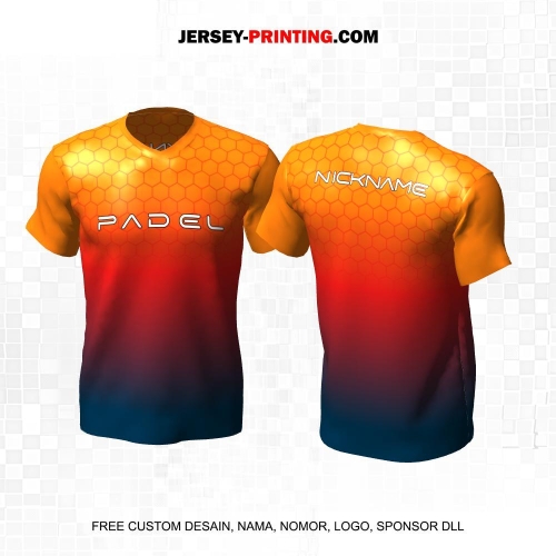 Jersey Olahraga Sport Padel Orange Merah Navy Motif Honeycomb 19