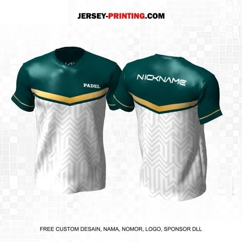 Jersey Olahraga Sport Padel Putih Abu Hijau Motif Geometris 49