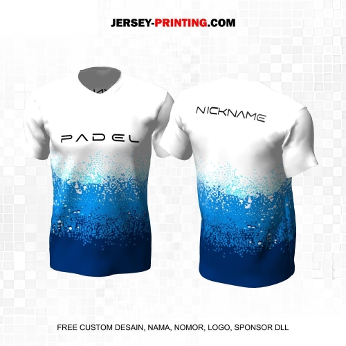 Jersey Olahraga Sport Padel Putih Biru Motif Abstrak 08