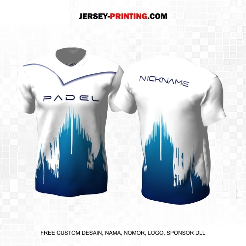 Jersey Olahraga Sport Padel Putih Biru Motif Abstrak 42
