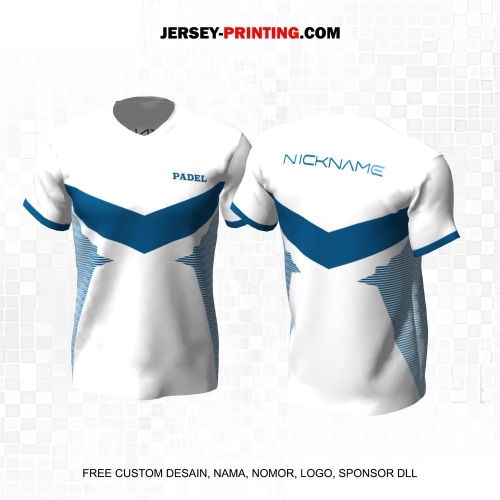 Jersey Olahraga Sport Padel Putih Biru Motif Garis 36