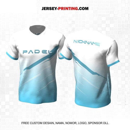 Jersey Olahraga Sport Padel Putih Biru Motif Geometris 22